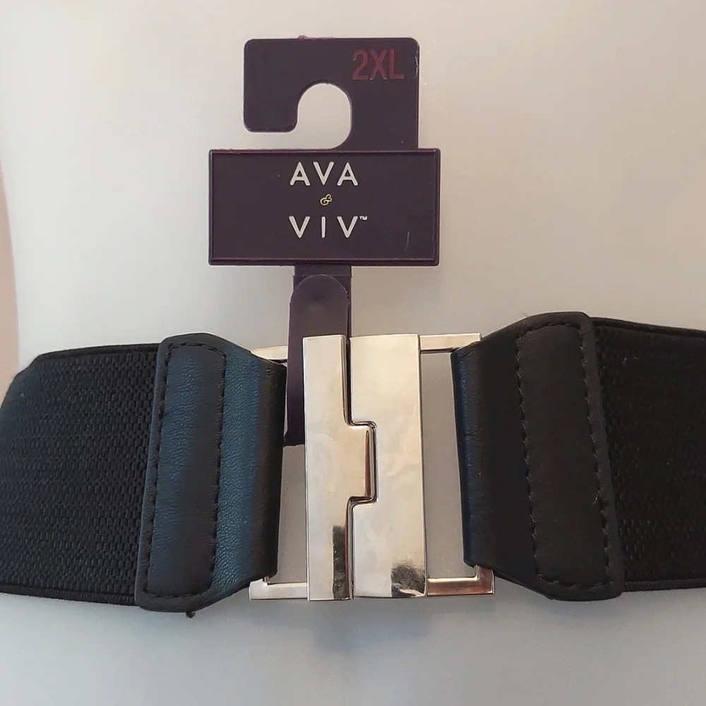 Ava & Viv Black Elasticized Belt w/ Silvertone Interlocking Closure Size 2X NWT - Picture 2 of 16